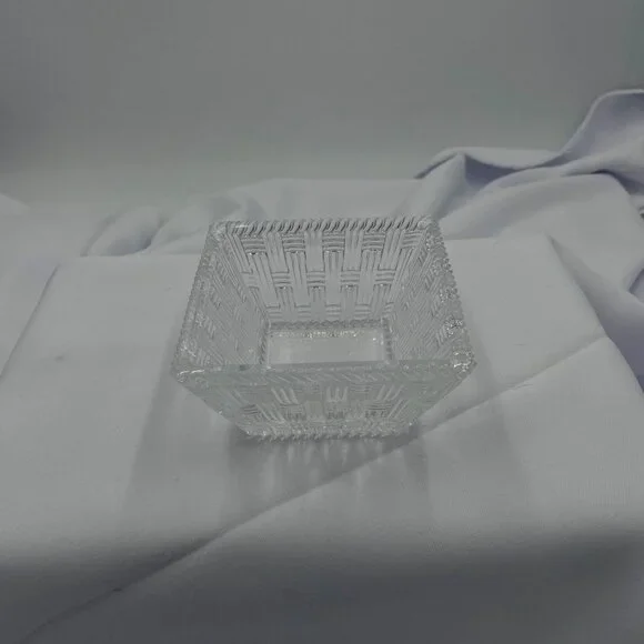 Tiffany & Co. Clear Crystal Basket Weave Design Square 4 inch bowl, pattern Wove